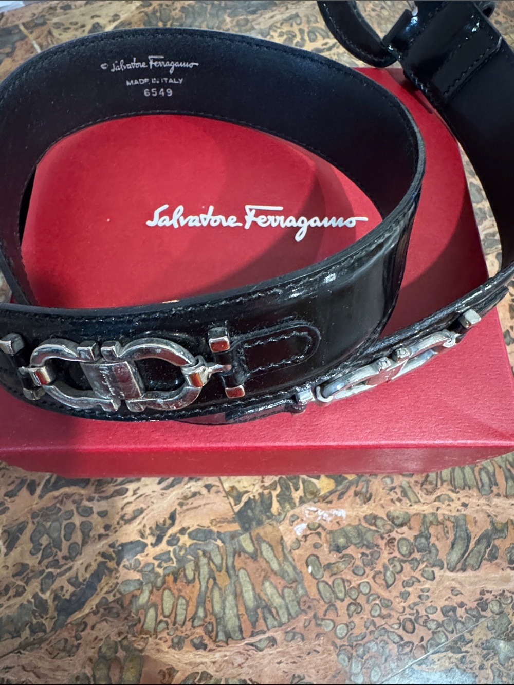 Salvatore Ferragamo Black Leather Belt with Silver Gancini Hardware